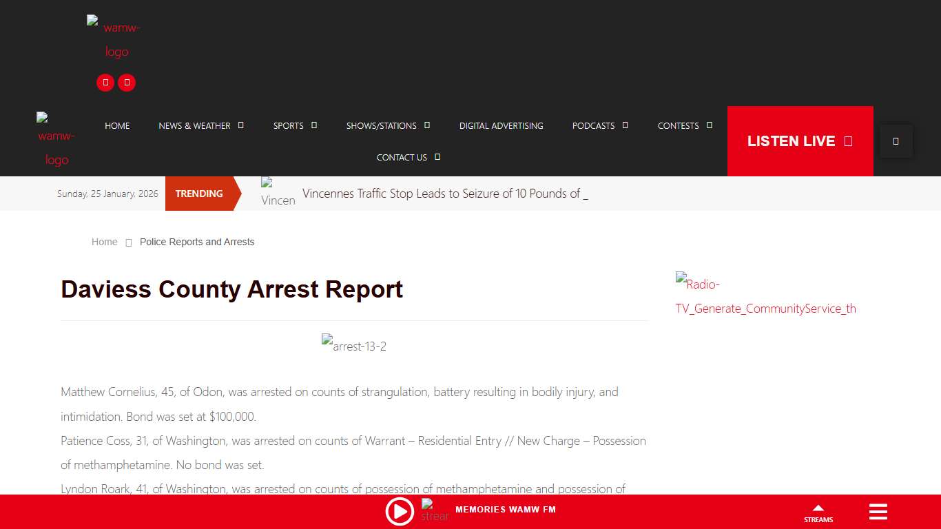 Daviess County Arrest Report Shake Broadcasting